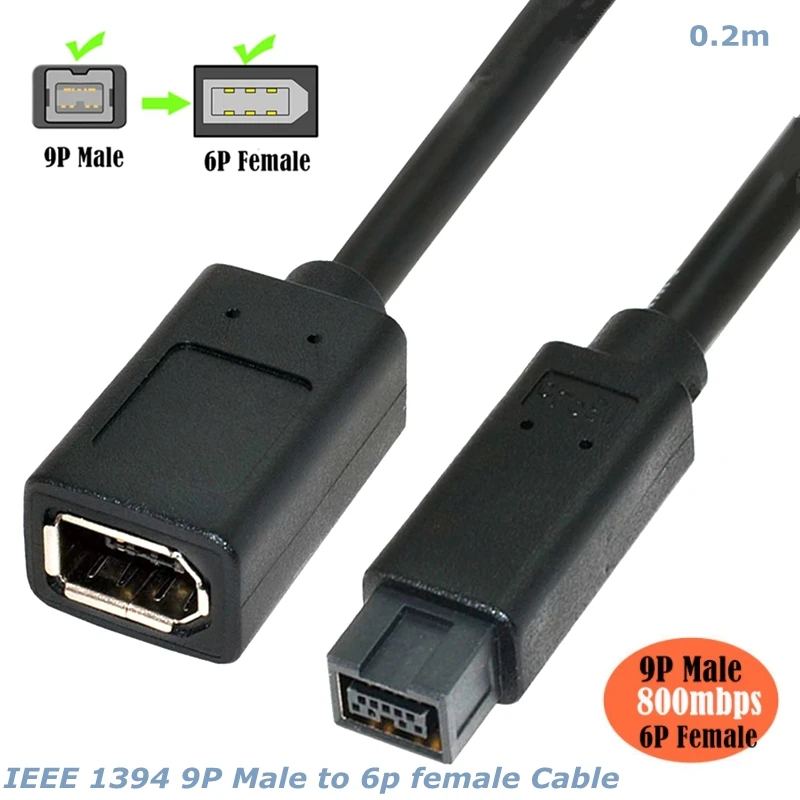 0.2M Firewire IEEE 1394 IEEE1394 6PIN Female to 1394b 9PIN male Firewire 400 TO 800 Adapter Cable 10cm 0.1m