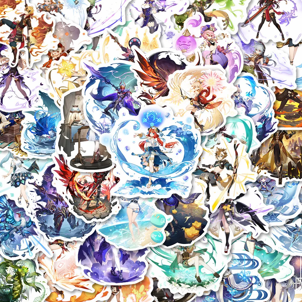10/80Pcs Yuan Shen Game Character Anime Stickers Hu Tao Tartaglia Klee Venti Nahida Cartoon Decals for Laptop Phone Notebook DIY