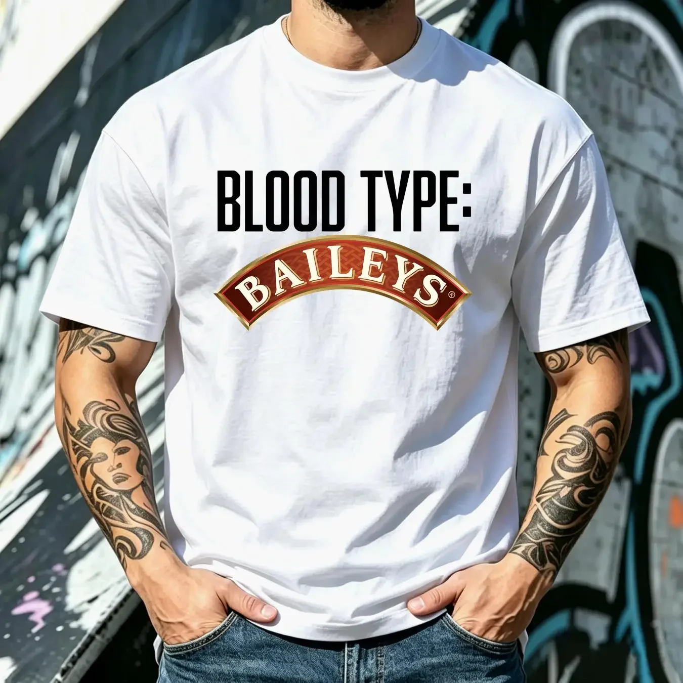washed T Shirt Baileys Irish Cream Alcohol Logo Funny Blood Type Parody long or short sleeves vintage Washed Stylish streetwear