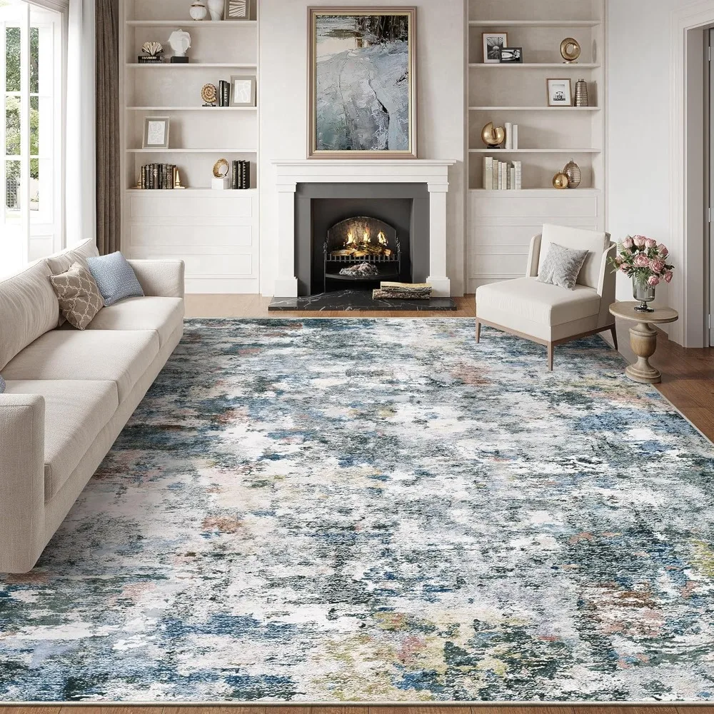 

8x10 Washable Area Rug - Modern Abstract Distressed Vintage Carpet with Non-Slip Backing, Stain Resistant & Non-Shedding for Liv