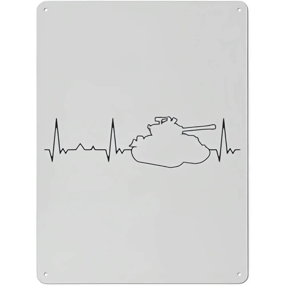 CIFBUY Vintage WWII Tank Heartbeat Silhouette Aluminum Wall Art Waterproof Weather Resistant Metal Sign for Garage Wall Decor