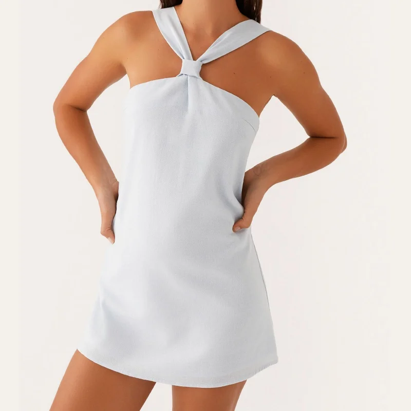 Y2kผู้หญิงHalterชุดมินิเซ็กซี่Tie Up BacklessแขนกุดBodycon Camiสั้นชุดความงามฤดูร้อนGraduation Sundress