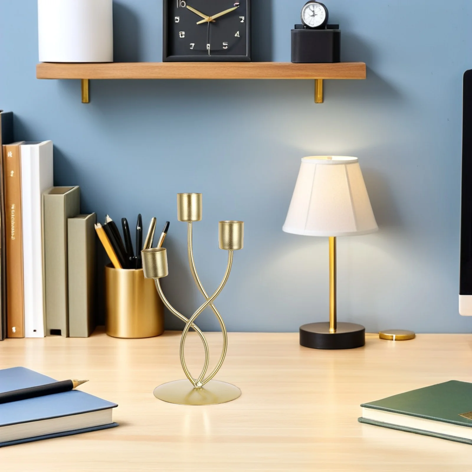 

Iron Candelabra 3 Arm Gold Finish Holder Centerpiece for Dining Table Romantic Decorative Metal Candlestick Farmhouse