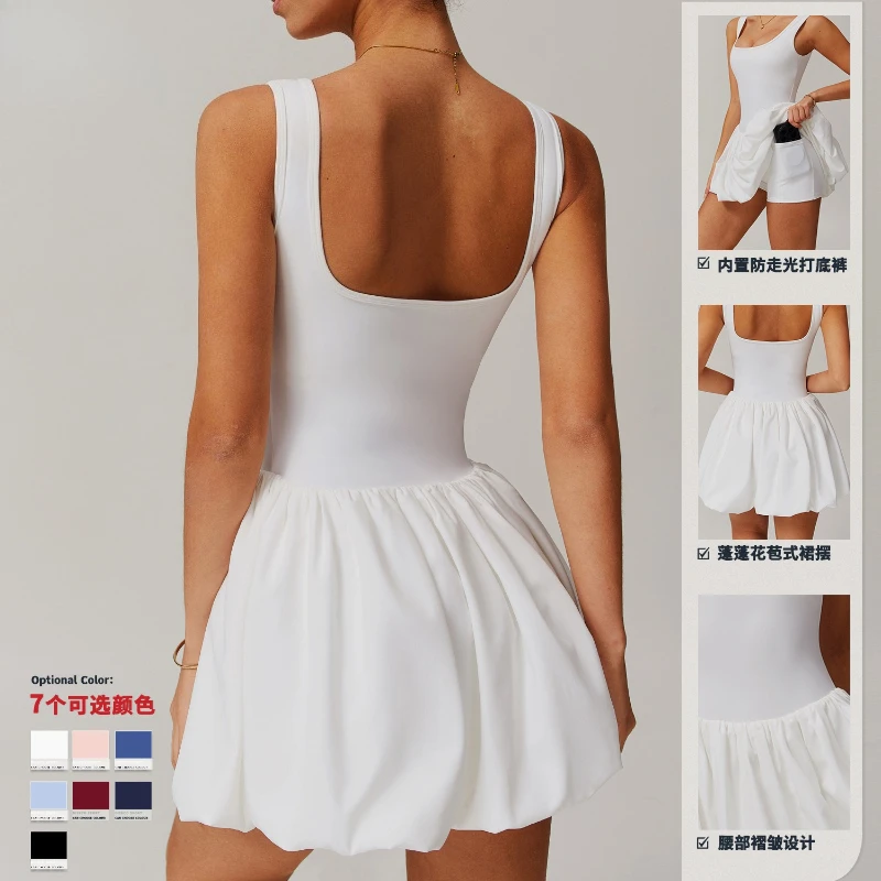 Breathable Quick-dry Tennis Golf Dress Women's Comfy Sleeveless Slim Mini Pleated Dress with Buit-in Shorts for Yoga Fitness Gym