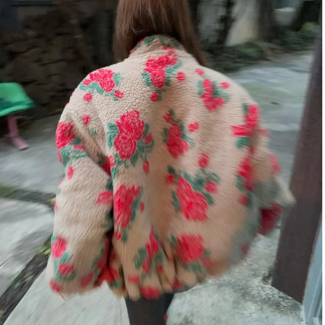 レディースシック韓国風冬コート暖かい綿裏地ルーズフィットシープスキンファー柄トップアウターウェア通勤ファッション