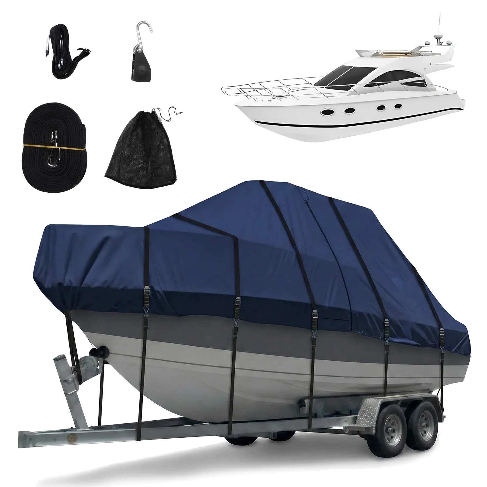 

1200D Center Console Boat Cover with Motor Covering & Adjustable Buckle -Proof Fits V-Hull/Fish&Ski/Pro-Style/Fishing/Runabout