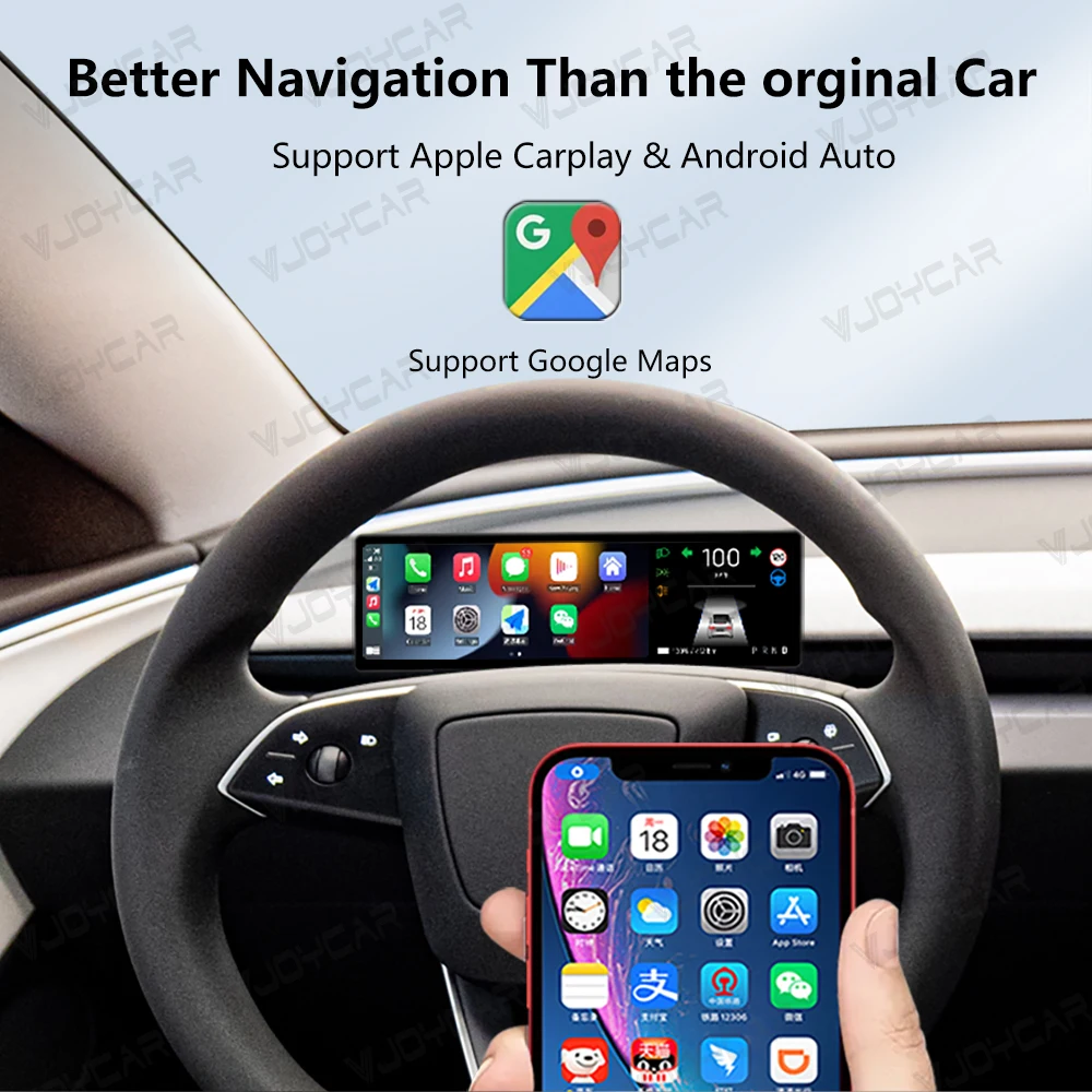 Vjoycar 8.8인치 스마트 대시보드 스크린 디스플레이 모델 3 Y 테슬라 신형 Y 주니퍼 3 하이랜드 YL용 카플레이 및 안드로이드 오토 지원 썸네일 5
