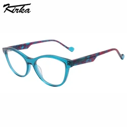 Kirka Female Eyewear Acetate Flat Cat Eye Thin Optical Frames Wide Pattern Colors Temples Glasses For Ladies&Women WD1480