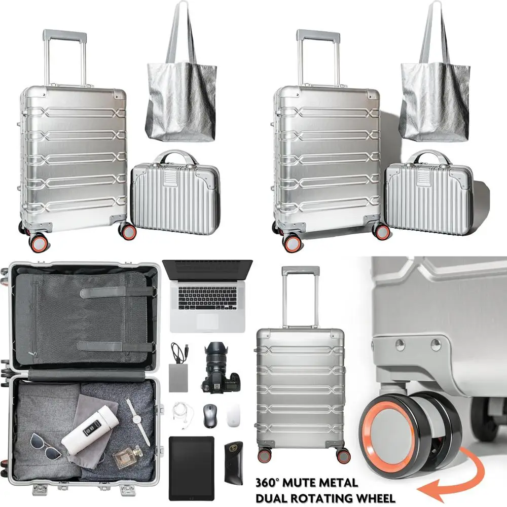 

Алюминиевый набор ручной клади 22x14x9 с одобренным авиакомпанией, с замком TSA, трехкомпонентные чемоданы-спиннеры и экологически чистая сумка