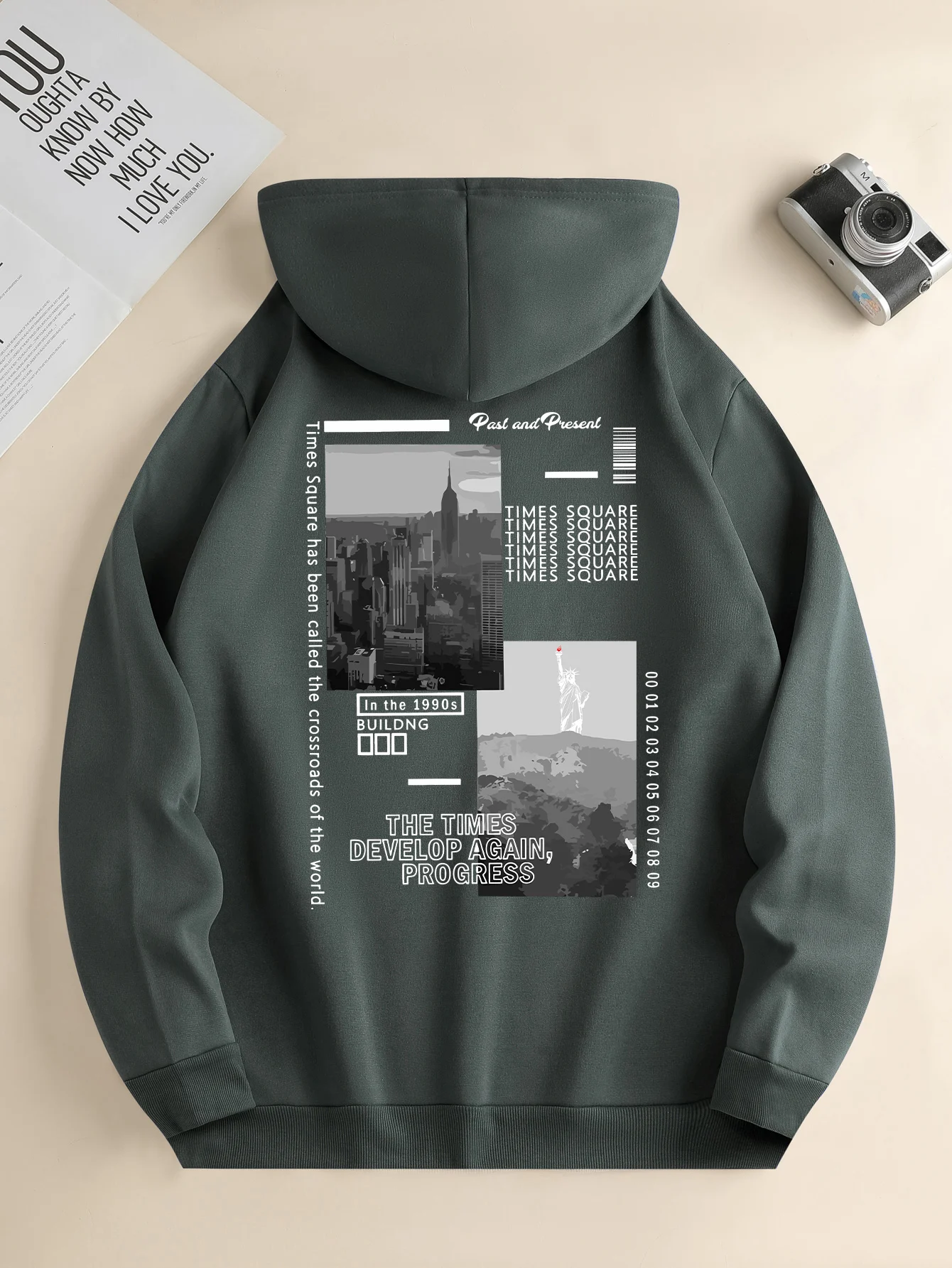 Men's new fashion hoodie, Casual Daily Drawstring Hooded Sweatshirt Street View Print, front kangaroo pocket, men's jacket