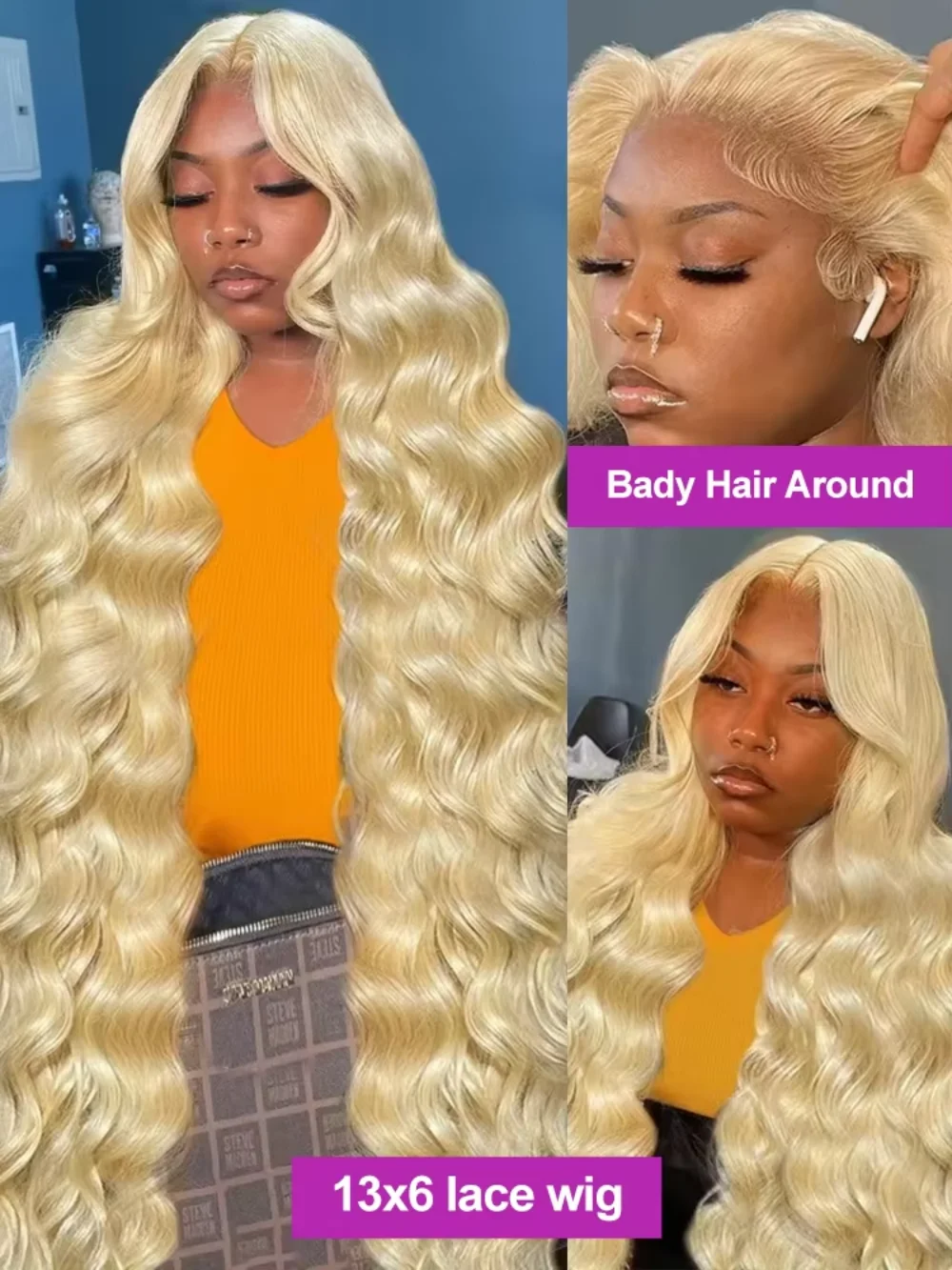 Объемная волна 220% Плотность 613 Медовый блондин 13x4 Парик из натуральных волос на кружеве 13x6 Hd Кружева Полный фронтальный 36 46-дюймовый парик для чернокожих женщин