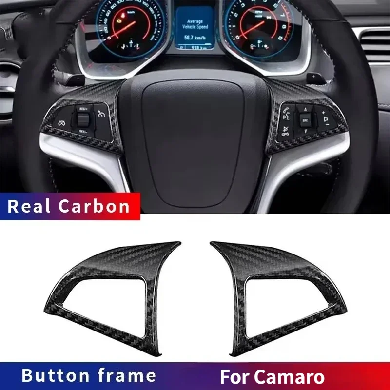 

For Chevrolet Camaro Real Dry Carbon Fiber 2012-2015 Steering Wheel Button Panel Cover Trim Decoration Frame Sticker Modificatio