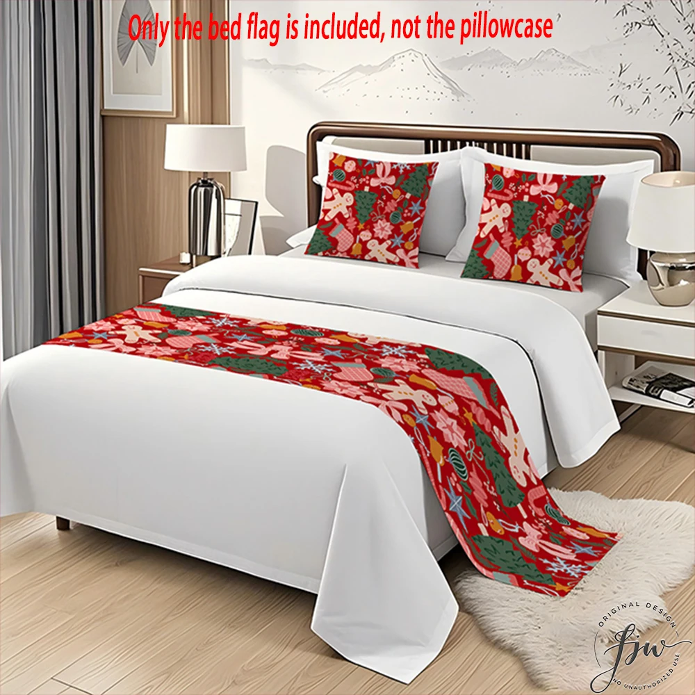 1pc Christmas Festive Bed Runner Decor Bed flag only,Elegant bedroom without pillowcase, linen material-gift for people