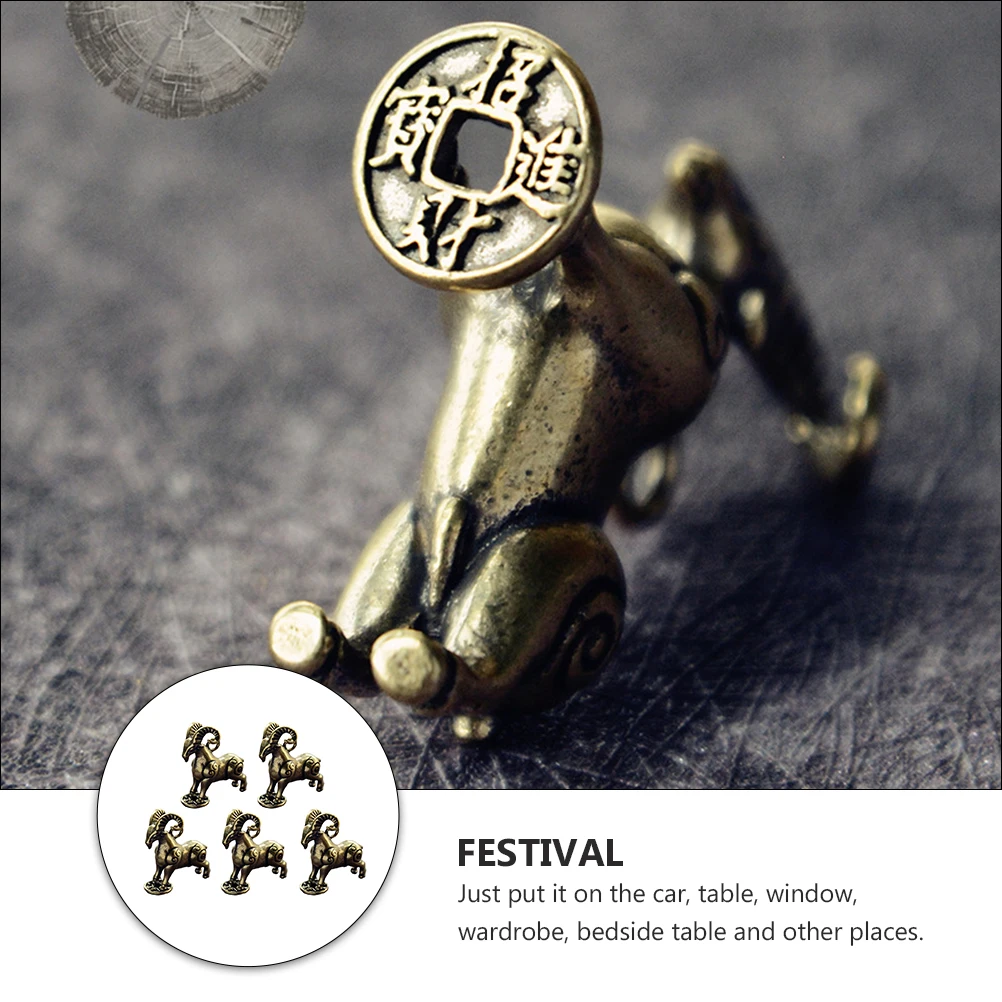 

5pcs Brass Goat Craft Decor Car Adornment Desktop Showcase Ornament Golden Birthday Gift Festival Holiday Accessories Home