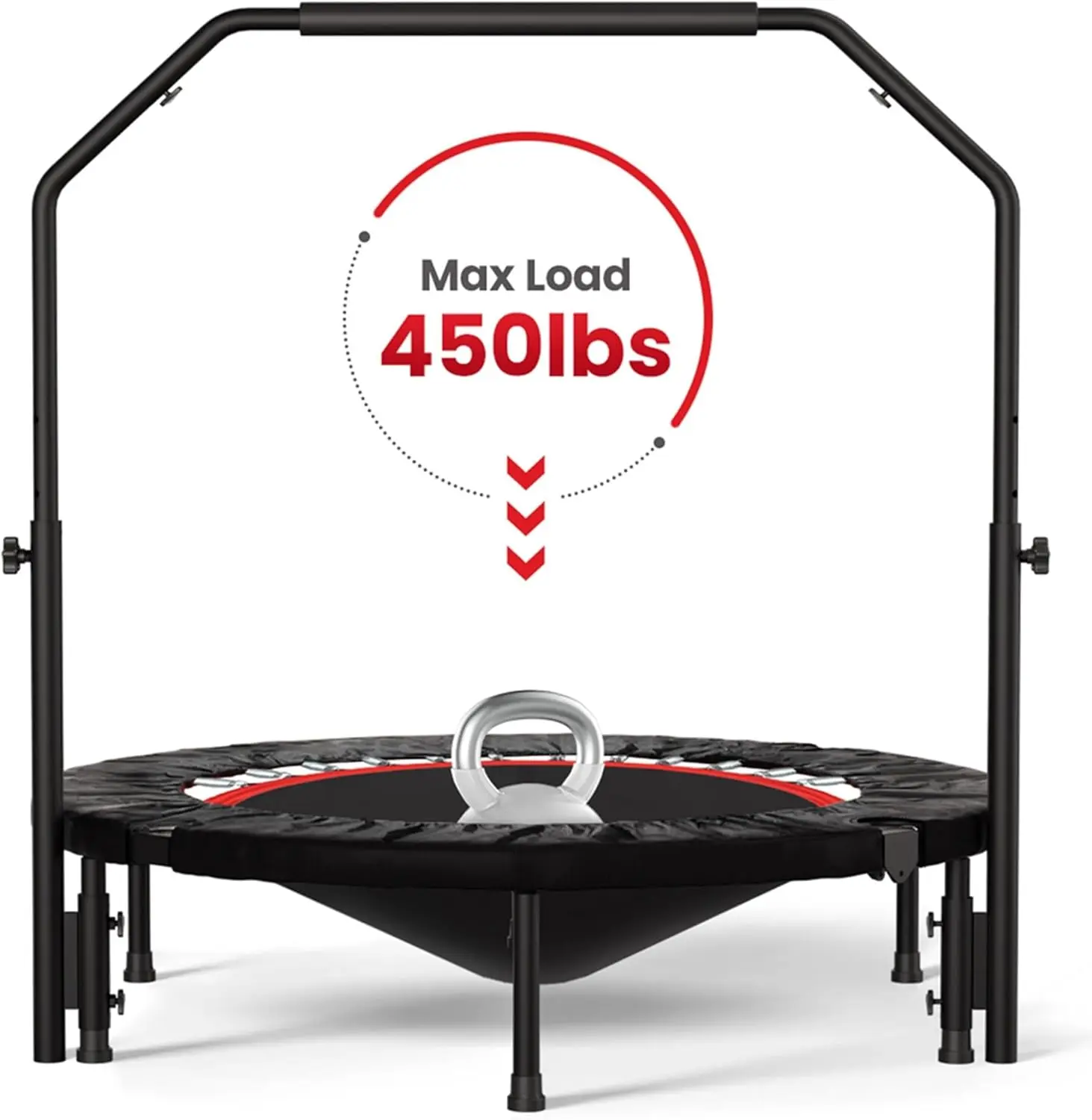 

450 LBS Foldable 40\" Mini Indoor Trampoline Fitness Rebounder Adjustable Foam Handle Jumping Trainer for Indoor/Outdoor Cardio