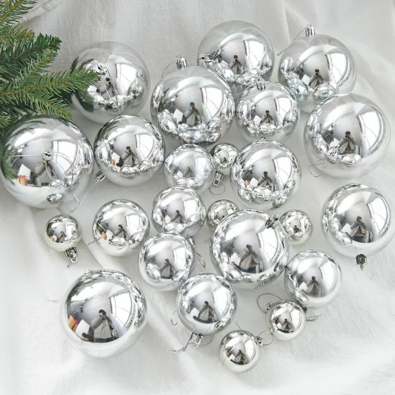 Christmas BallsChristmas Tree Pendants, Electroplated Silver Wedding Ornaments, Plastic Hanging Balls, Decoration Supplies