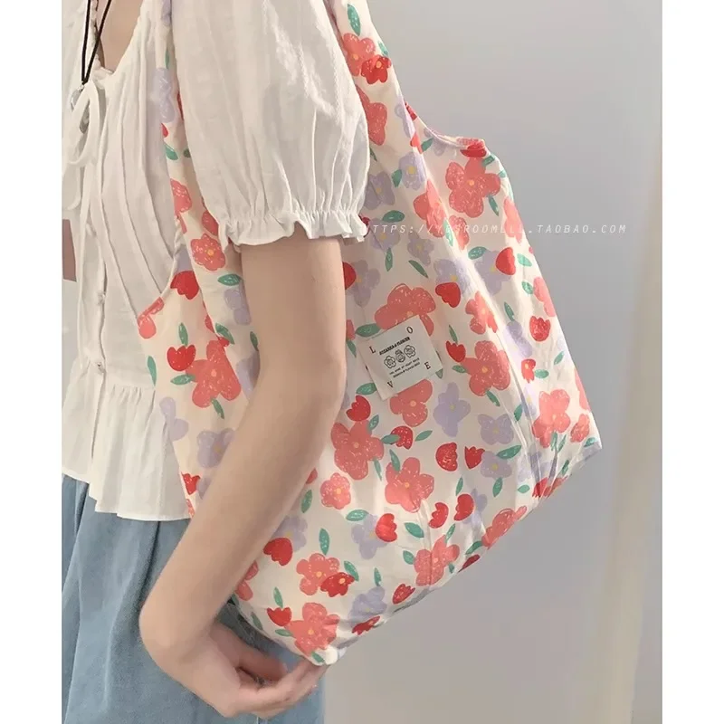 Women Bag Shoulder Floral Bag New Fashion Korean Small Fresh Canvas Students Large Capacity Sweet Flower Floral Storage Bags