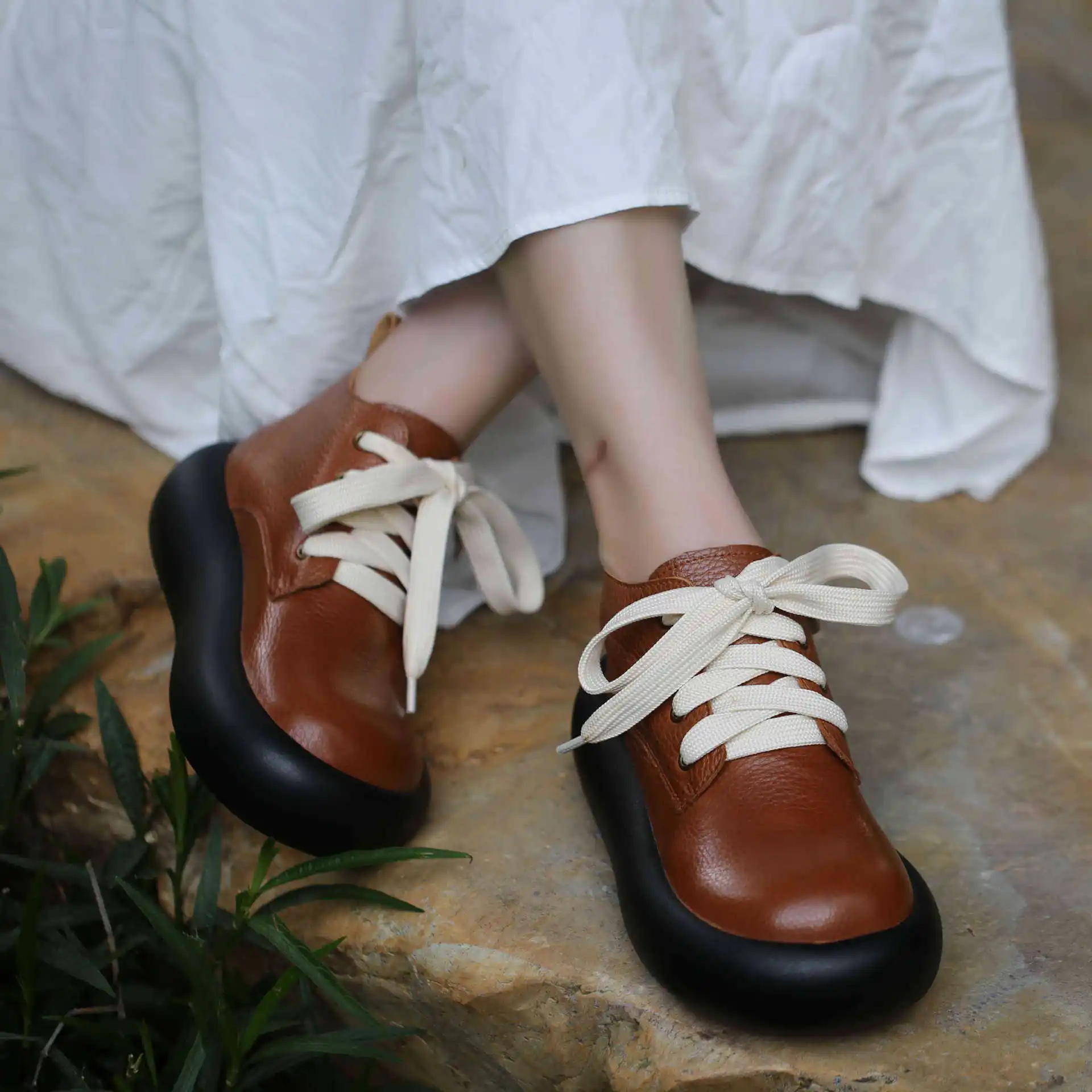 

Careaymade-женская обувь ручной работы из высококачественной натуральной кожи с широким носком, ботильоны из воловьей кожи в стиле ретро в художественной толщине