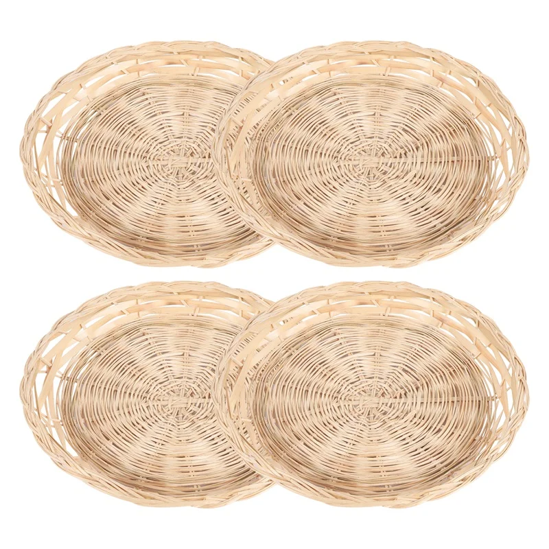 4 Pcs Bamboo Paper Plate Holder - 10 Inch Round Woven Plate Holder, Reusable Paper Plate Holders for Picnic Party