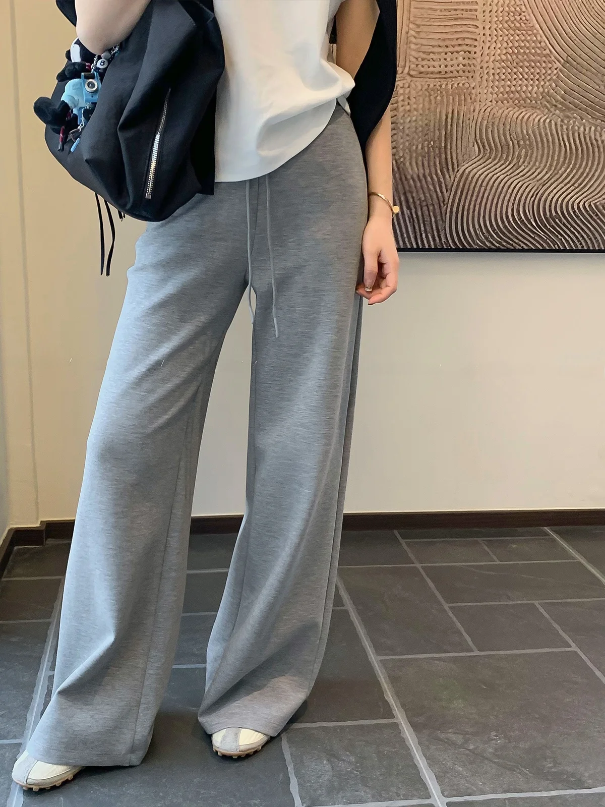 

Женские повседневные брюки с высокой талией и шнурком, серые, свободного прямого кроя, в корейском стиле, для работы и повседневной носки, весна 2026