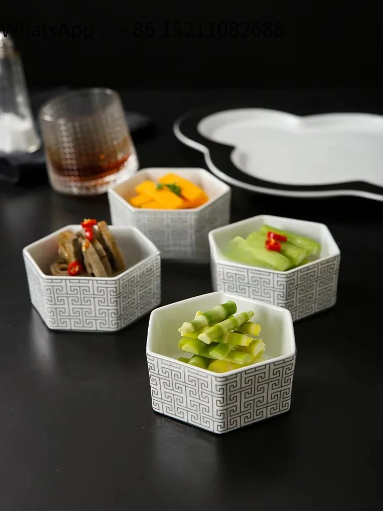 SCY Clubhouse Hexagonal Snack Plate with Ceramic Tray Creative Cold Dish Four-grid Platter Premium Special Meal Bowl