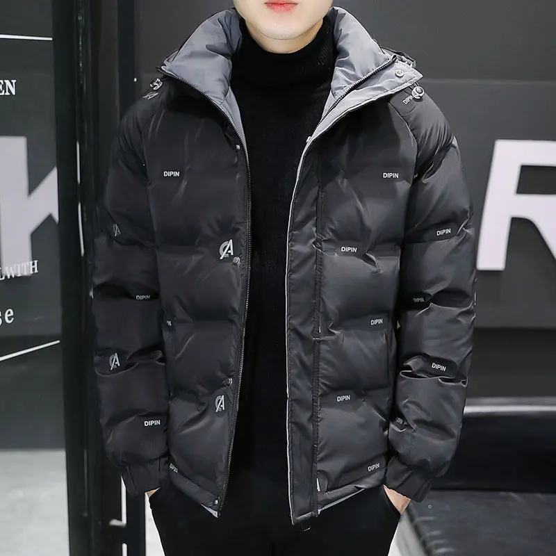 

Men's Heavy Embroidery Hooded Cotton Jaet Thiened Loose Fit Faionable Versatile Windproof Winter Coat Polyester Fiber