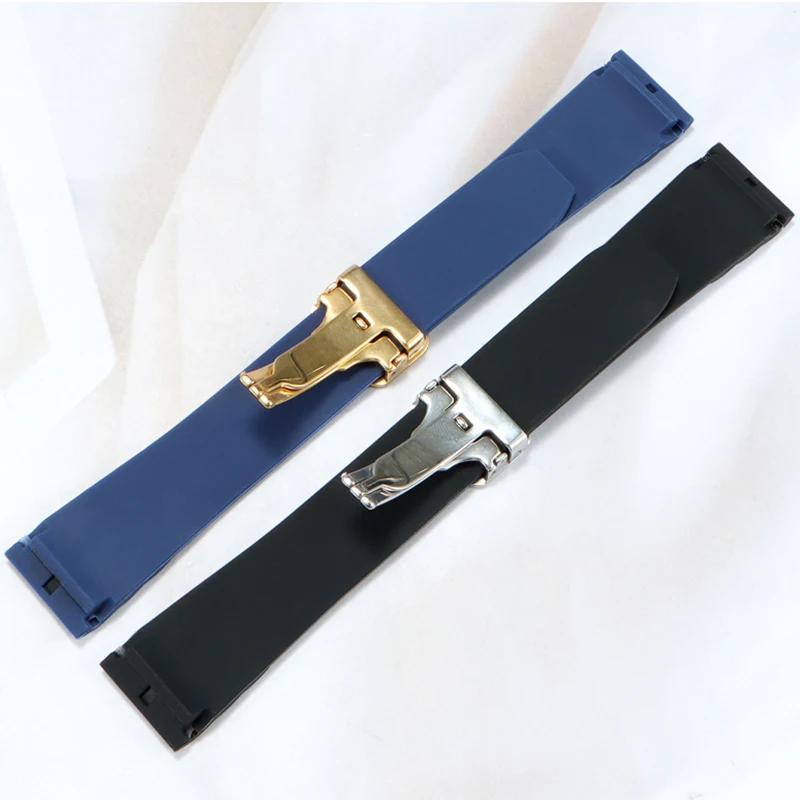 New silicone watch strap with studs for Cartier Santos Santos series folding buckle men's 21mm wristband bracelet watchband