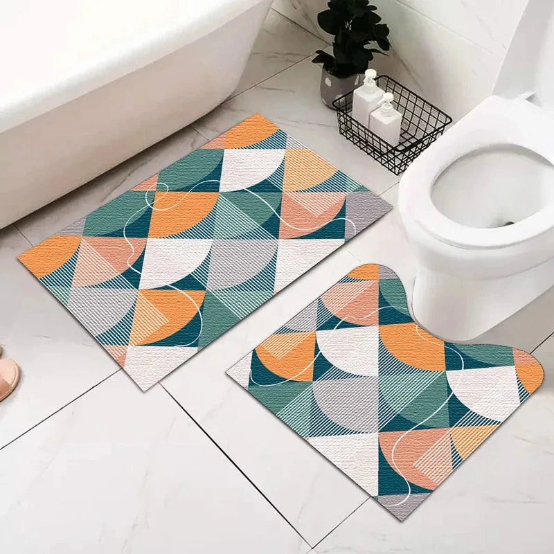 U-shaped Bathroom Toilet Water Absorbing Floor Mat Rectangular Non-slip Mat Two Pieces Set Toilet Foot Pad Washable Carpet