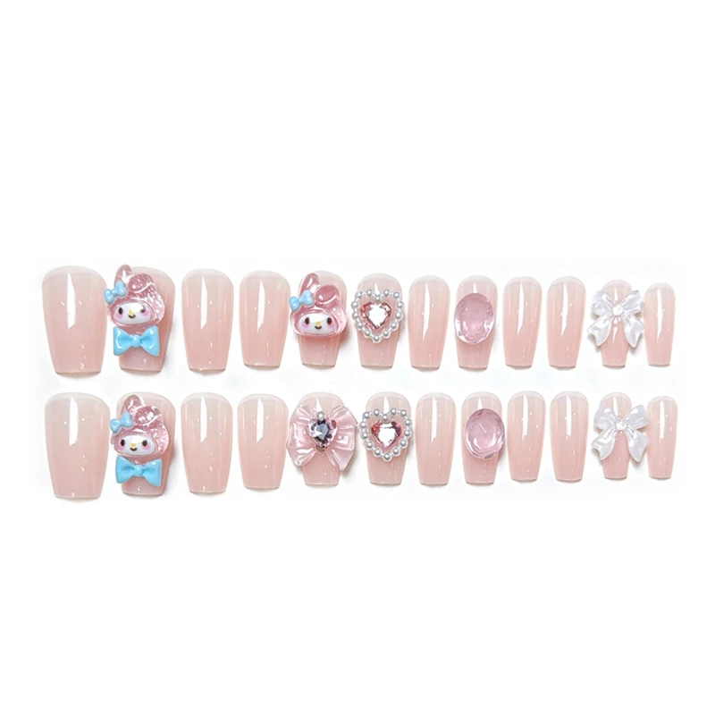 Sanrio My Melody Fake Nails Cartoon anime Cute Nail Patches Fashion Charm Good-looking Nail Sticker Women Kawaii Holiday Gifts