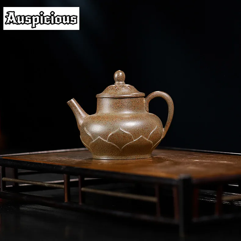 

180ml Yixing Purple Clay Teapots Handmade Lotus Throne Pot Raw Ore Mud Kettle With Strainer Chinese Zisha Tea Set Teaware Gift