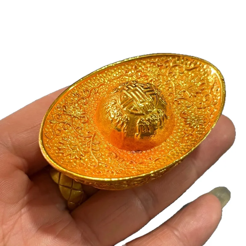 gold for worship, gilded copper ingot two dragons playing with a pearl, antique collectible ornament