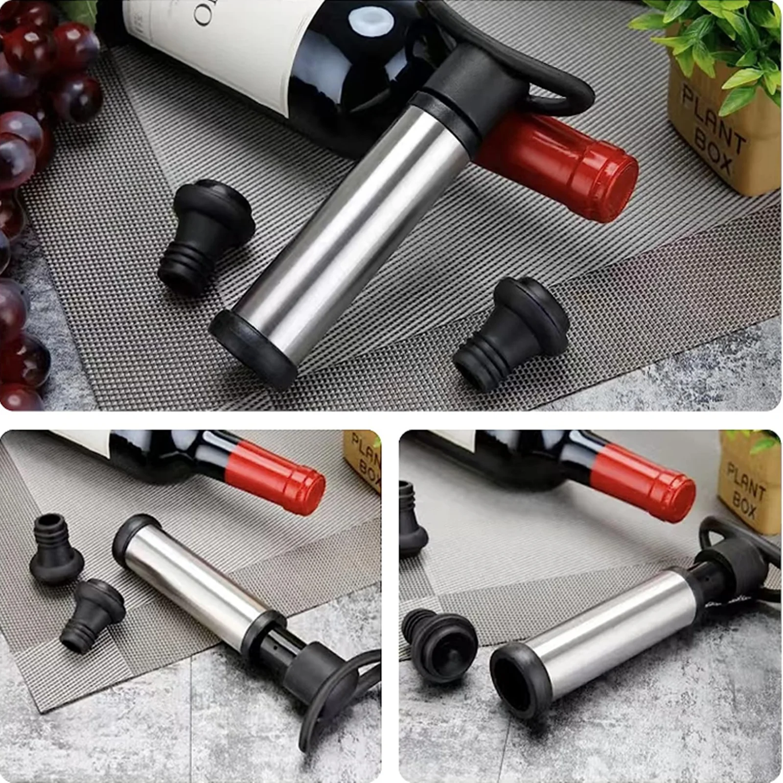 Premium Wine Pump Preservation Program Protection Kit - includes vacuum pump and 4 reusable gas bottle stoppers to keep wine fre