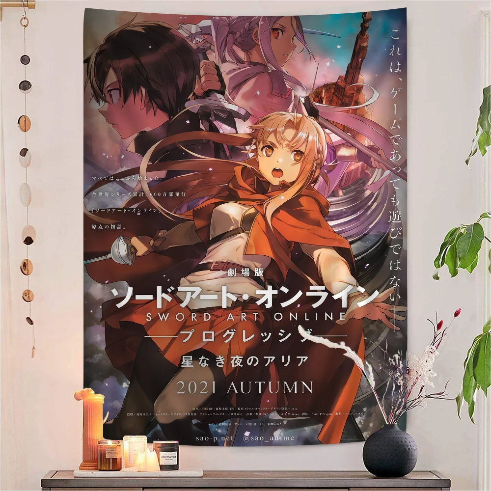 Anime Sword Art Online Kirito Asuna DIY Wall Tapestry Art Science Fiction Room Home Decor Wall Art Decor