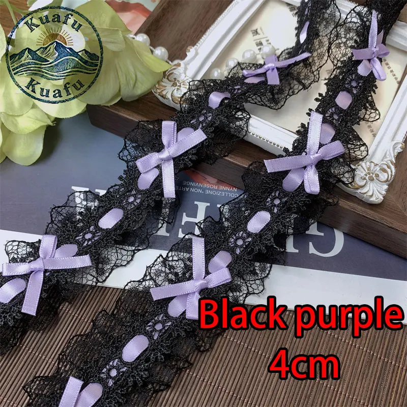 1 Yard Lolita Spitzenband mit Schleife, Plissee-Spitzenstoff, Rüschenband für DIY-Bastelarbeiten, Nähen, Kleider und Kleidungszubehör