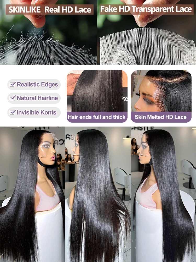 300 Density Wear and Go Glueless Straight HD Lace 13x6 13x4 Lace Front 4x4 Closure Vietnamese Human Hair Wigs for Women image 6