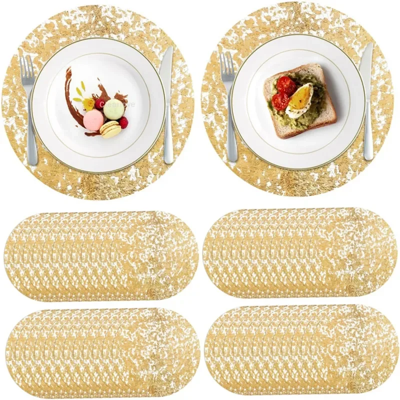 10/100pcsLeeseph Disposable Gold Placemats Set13 Inch Round Gold Foil Table Mats for Christmas Party Home Decoration DiningTable