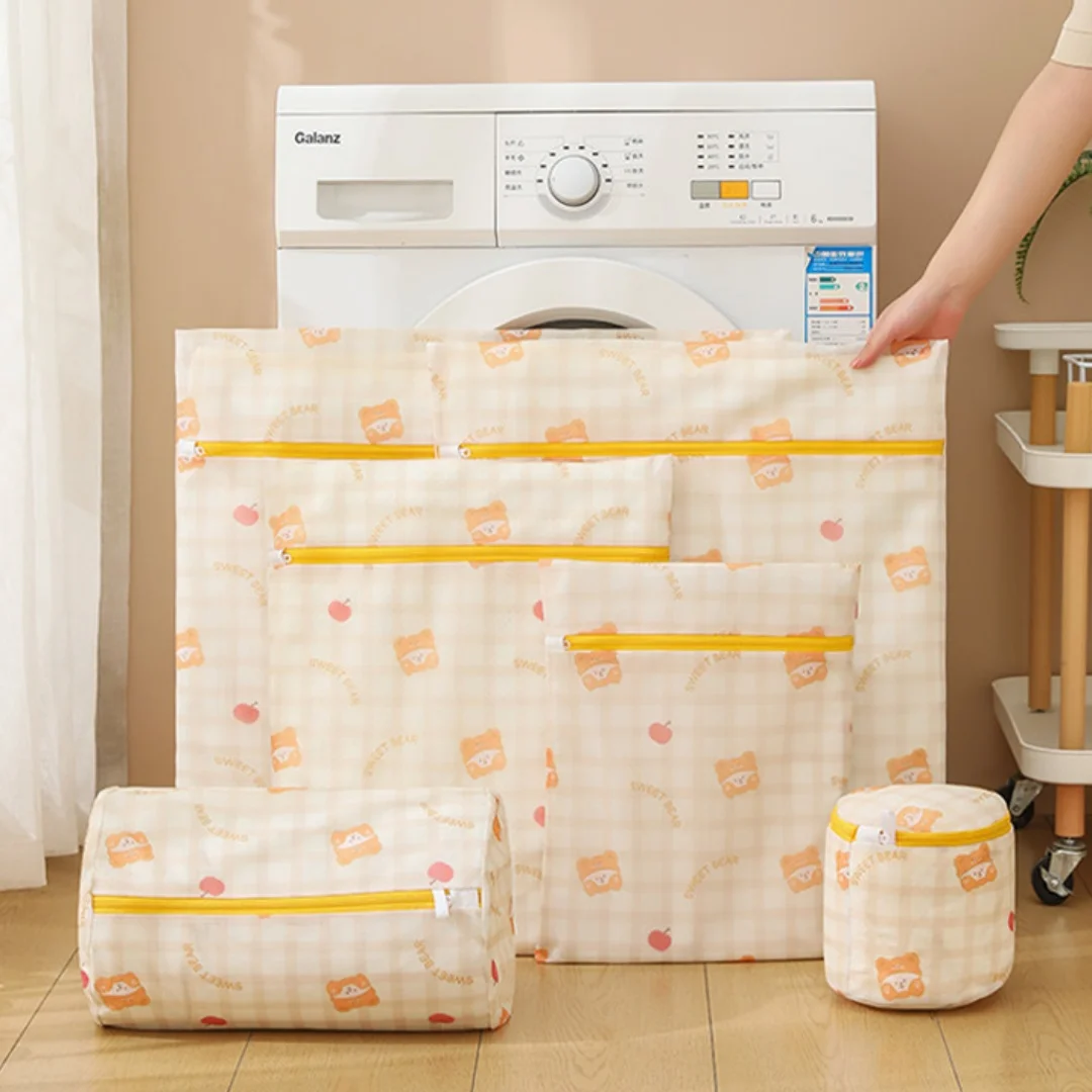 

Многоразовые мешки для стирки с мультяшным принтом медведя, мелкоячеистые, предотвращающие спутывание, для всех типов одежды