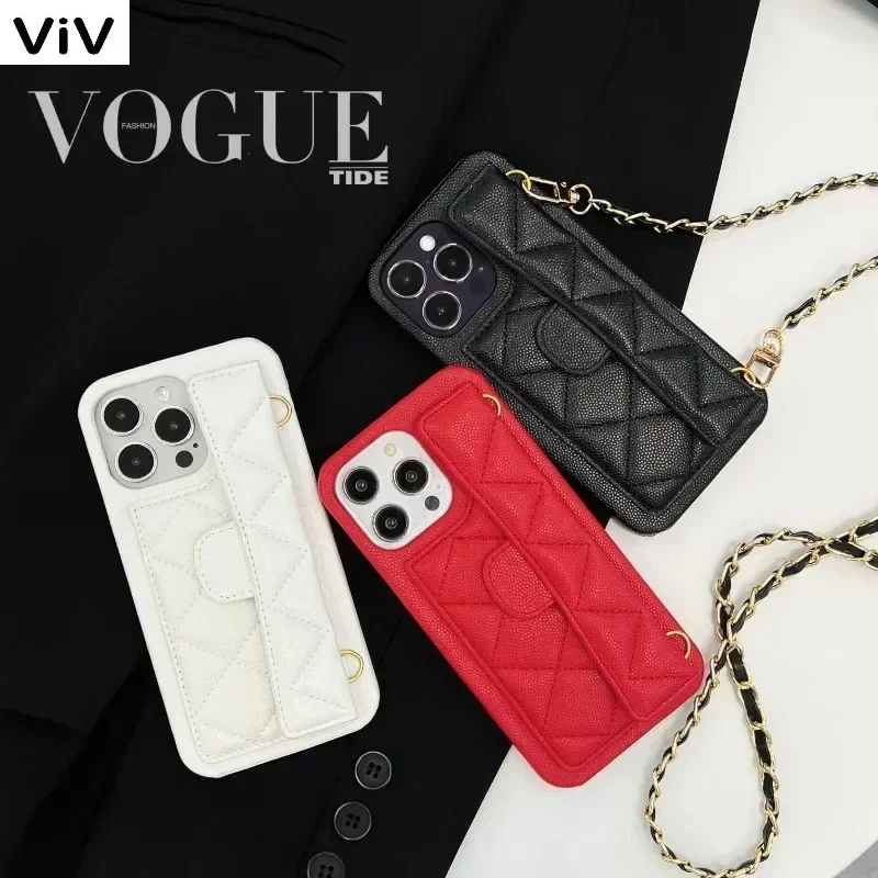 Luxury Artificial Leather Card Bag, Coin Purse, Mobile Phone Case with Chain for IPhone 15ProMax 15 14 13 12 ProMax Phone Case