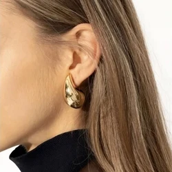 Pendientes de gota de cúpula gruesa chapados en oro Vintage para mujer, encanto de mamá, pendientes de lágrima gruesa de acero inoxidable brillante, joyería de regalo para niña