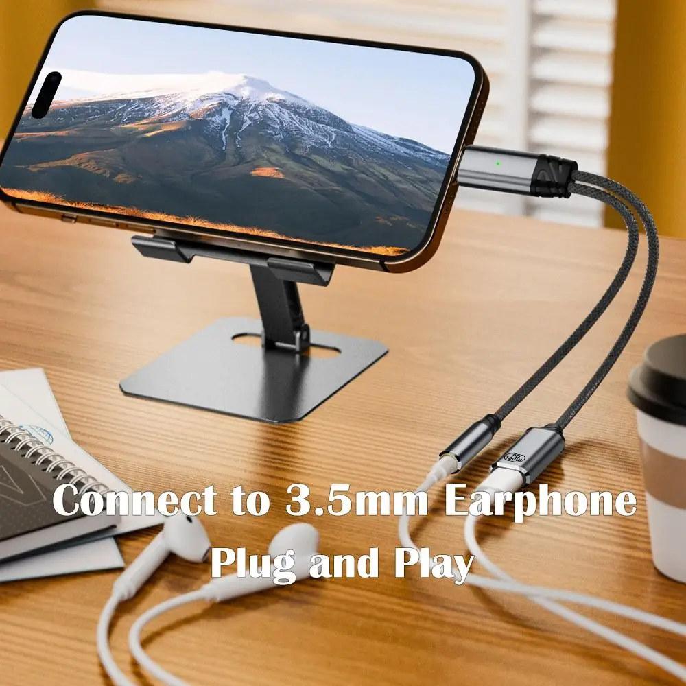 PD 100W USB-C ถึง 3.5 มม.อะแดปเตอร์เสียง 2 ใน 1 สายควบคุมสายหูฟัง Converter ข้อมูลสําหรับโทรศัพท์มือถือแท็บเล็ต