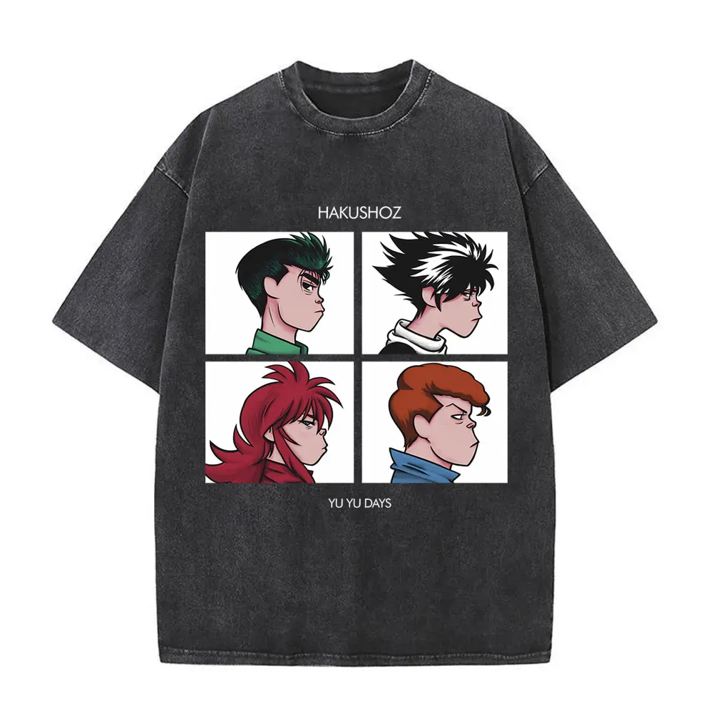 

Washed Vintage Anime YuYu Hakusho Urameshi Yuusuke Kuwabara Kazuma Kurama Minamino Shuuichi Hiei T-shirt Men Oversized T Shirts