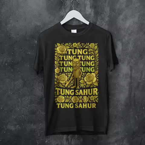 Tung Sahur Retr&ograve; Funny Shark Meme T shirt gold Tralalero Tralala Italian Brainrot Anomali