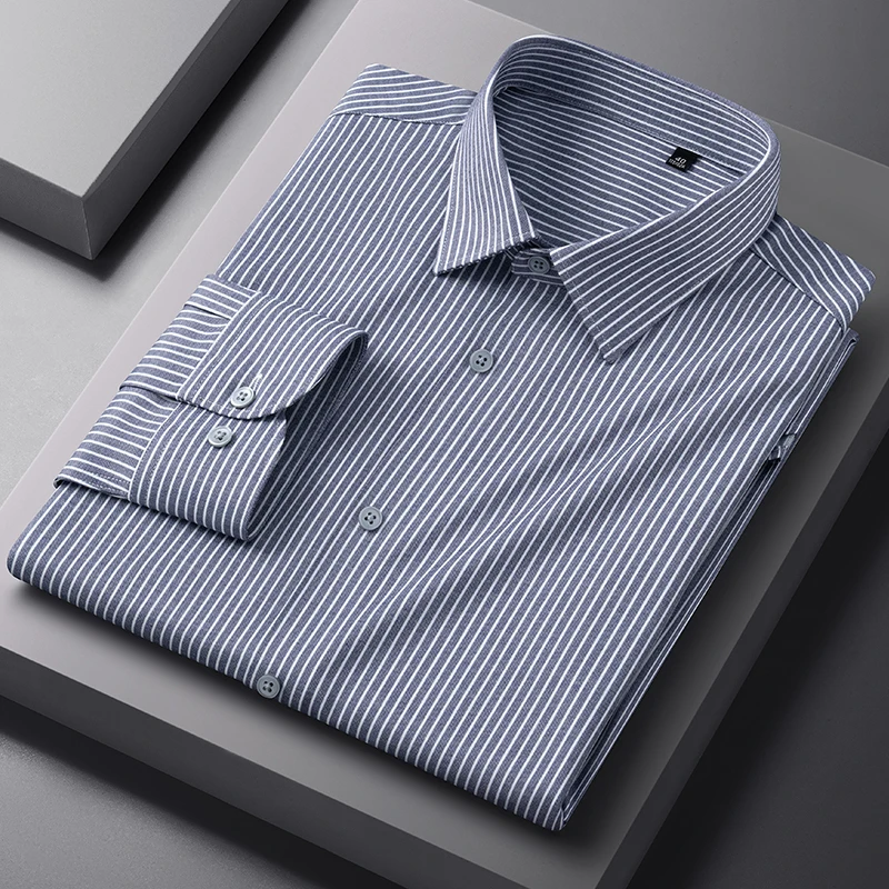 

New in shirt Elastic striped long sleeve shirts for men slim fit formal plain shirt soft anti-wrinkle casual elegant clothes