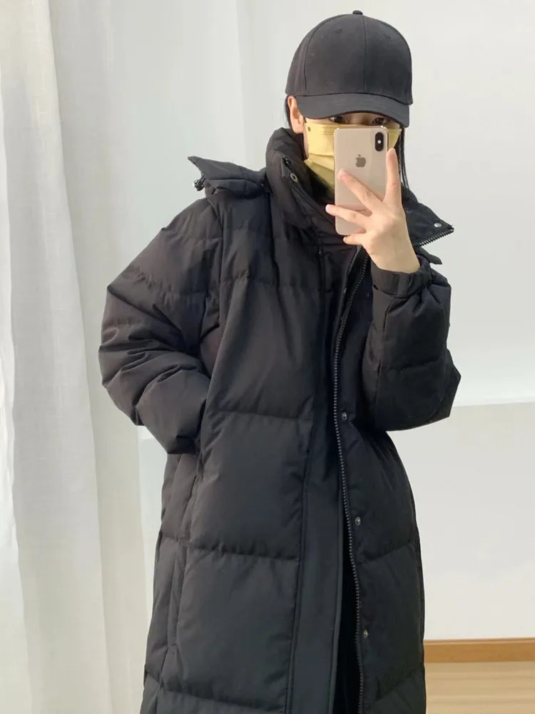 

Утепленная женская удлиненная куртка-пуховик 2025 года, белая, свободного кроя, выше колена, для пар, в корейском стиле, для повседневной носки