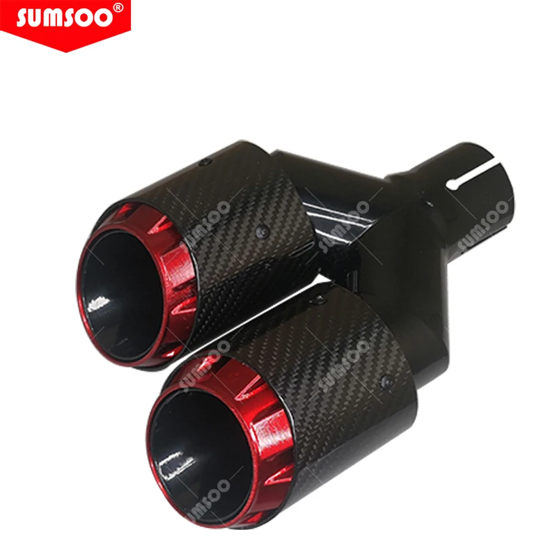 1 Stuks Ytype Dubbele Uitgang Uitlaatpijp Koolstofvezel Mondstuk Voor Uitlaatdemper Tuning Auto Universeel Voor Auto Uitlaatpunt Roestvrij Rood
