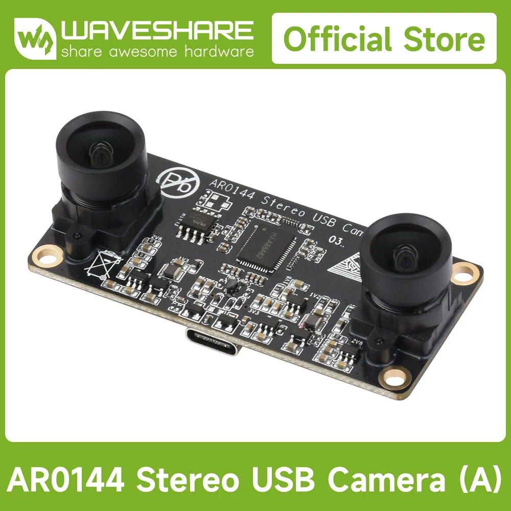

Waveshare AR0144 2MP Stereo USB Camera Module, AR0144 Sensor Chip, USB2.0 Port, Synchronized Same-frame Output 52mm Baseline