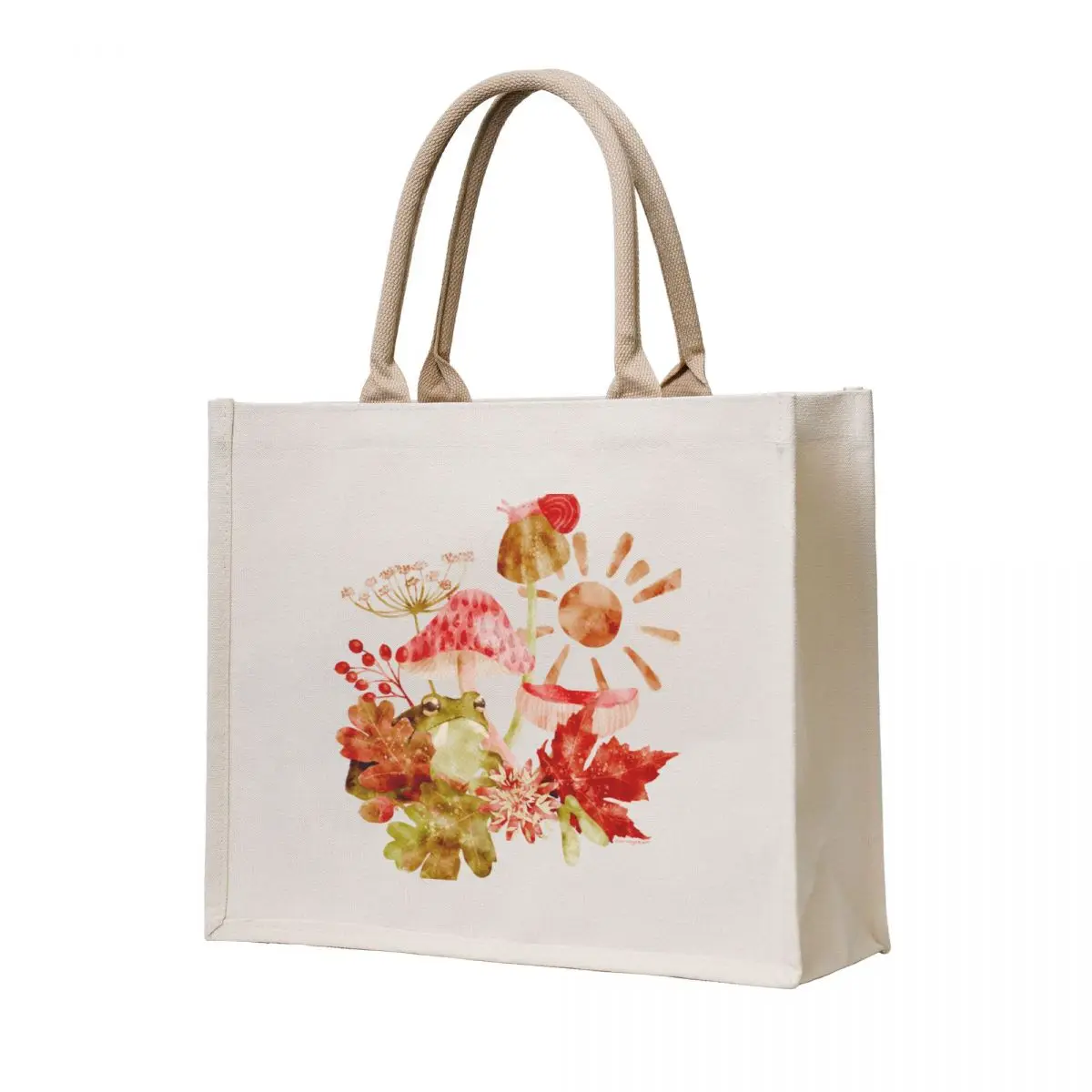 

Fall Toad and Mushrooms Watercolor Illustration Tote Bag Shopper handbag shopper bags for women