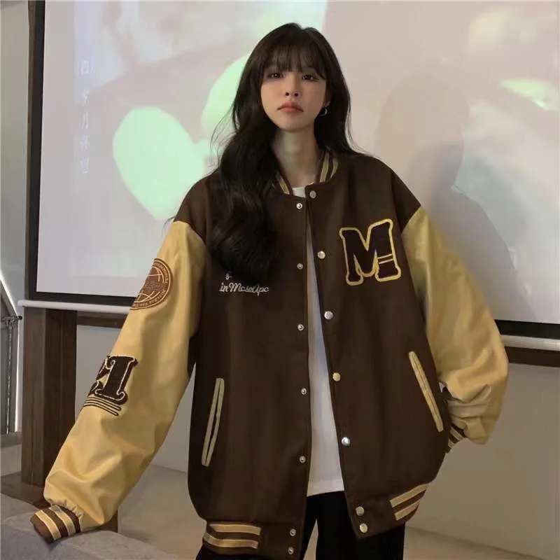 

ZOUXO Jackets for Women 2022 Spring Autumn Vintage Baseball Jacket Fleece Thickened Harajuku Clothes Coat