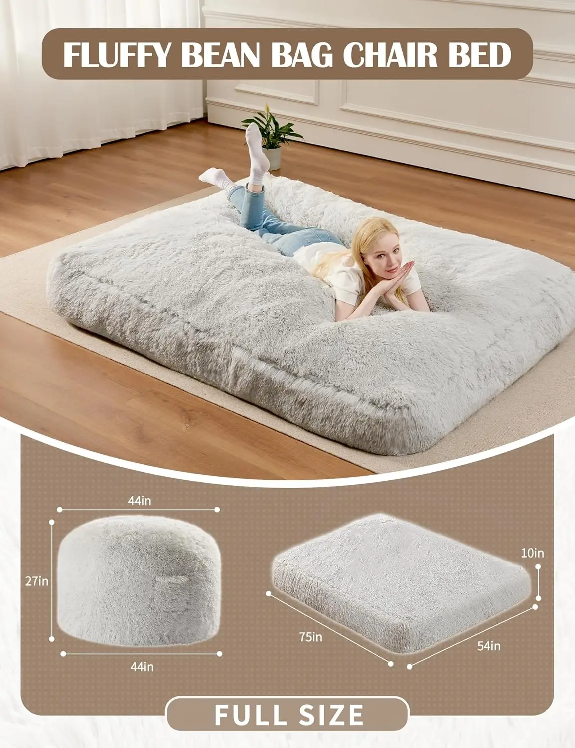 Bean Bag Bed Giant Bean Bag Chairs for Adults, Large Floor Mattress Convertible Sofa Bed, Big Bean Bag Chairs Couch,