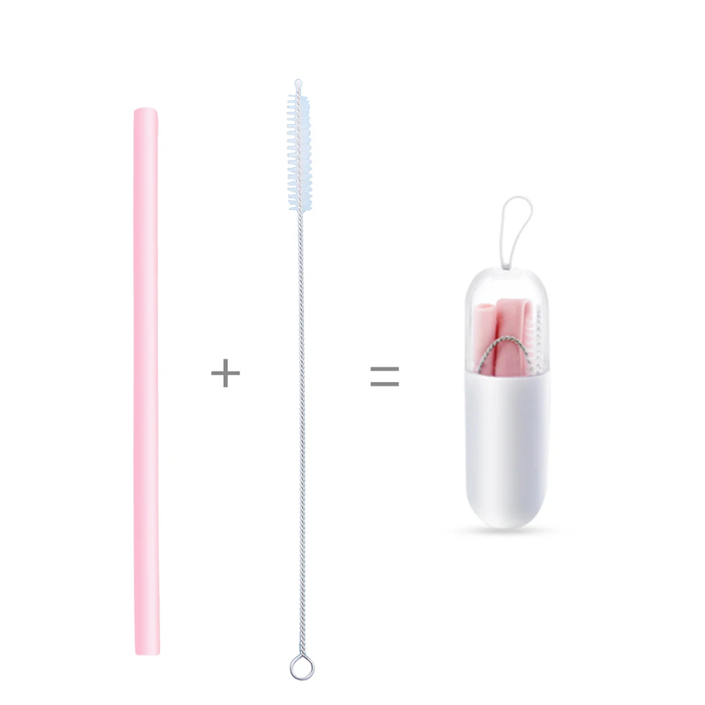 Silicone Straws Reusable Straight Drinking Straw With Case Cleaning Brush Set Party Bar Accessory Folding Portable Outdoor Straw